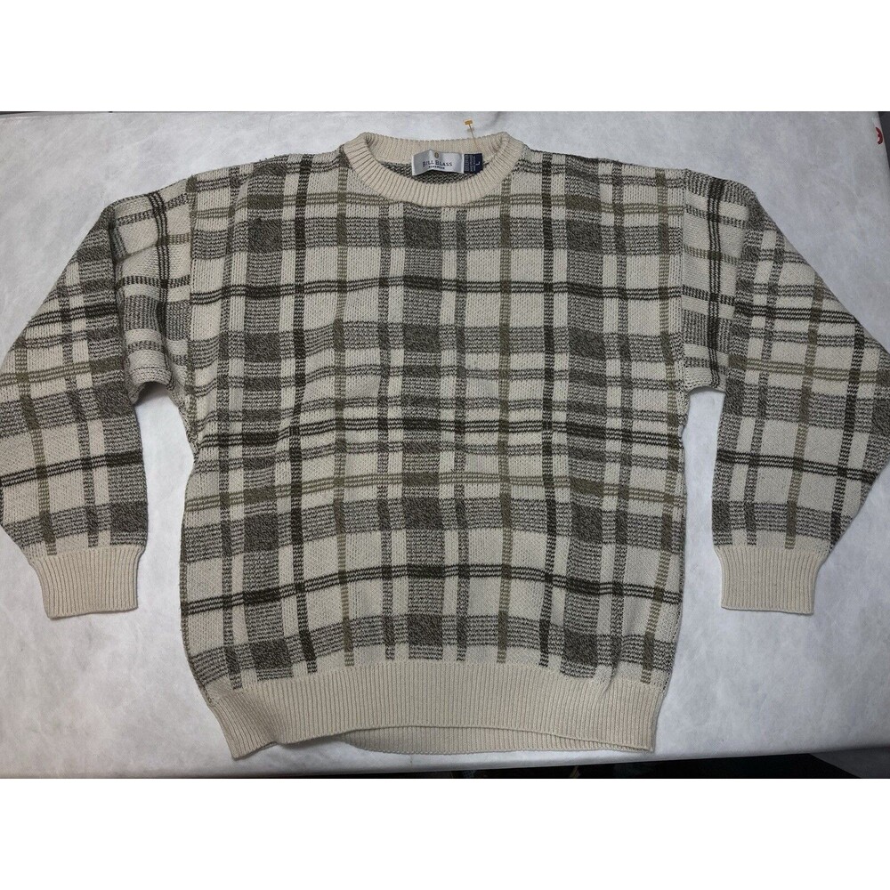 Vintage Bill Blass Sweater Adult  Large Grandpa 1990s Cream Grey